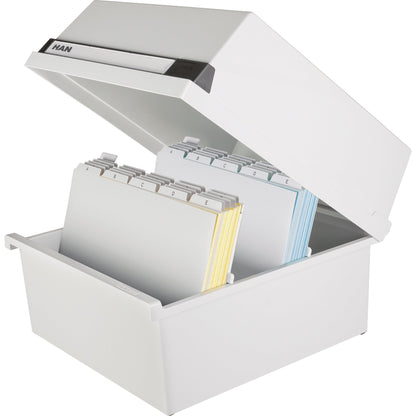 HAN Karteikasten 33 x 24,2 x 36,5 cm (B x H x T) DIN A4 quer 1.300 Karten Polystyrol lichtgrau 2 Stützplatten