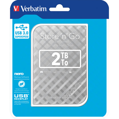 Verbatim Festplatte extern Store 'n' Go 119 x 81 x 14.5 mm (B x H x T) USB 3.0 2 Tbyte inkl. USB 3.0-Kabel, Kurzanleitung, Software-Paket für Windows® (Backup, Energiesparen, Formatierung, Eraser)