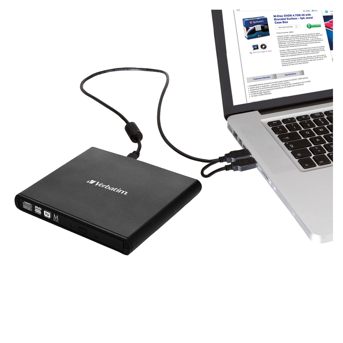 Verbatim Laufwerk extern Slimline CD/DVD 146 x 17 x 146 mm (B x H x T) USB 2.0 M-DISC Archivmedien Windows®, Mac universell inkl. Schnellstartanleitung schwarz