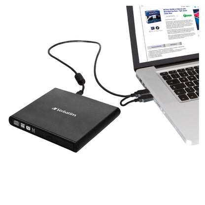 Verbatim Laufwerk extern Slimline CD/DVD 146 x 17 x 146 mm (B x H x T) USB 2.0 M-DISC Archivmedien Windows®, Mac universell inkl. Schnellstartanleitung schwarz