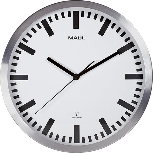 MAUL Funkuhr MAULpilot 30,5cm Innenbereich Aluminium, gebürstet/Glas