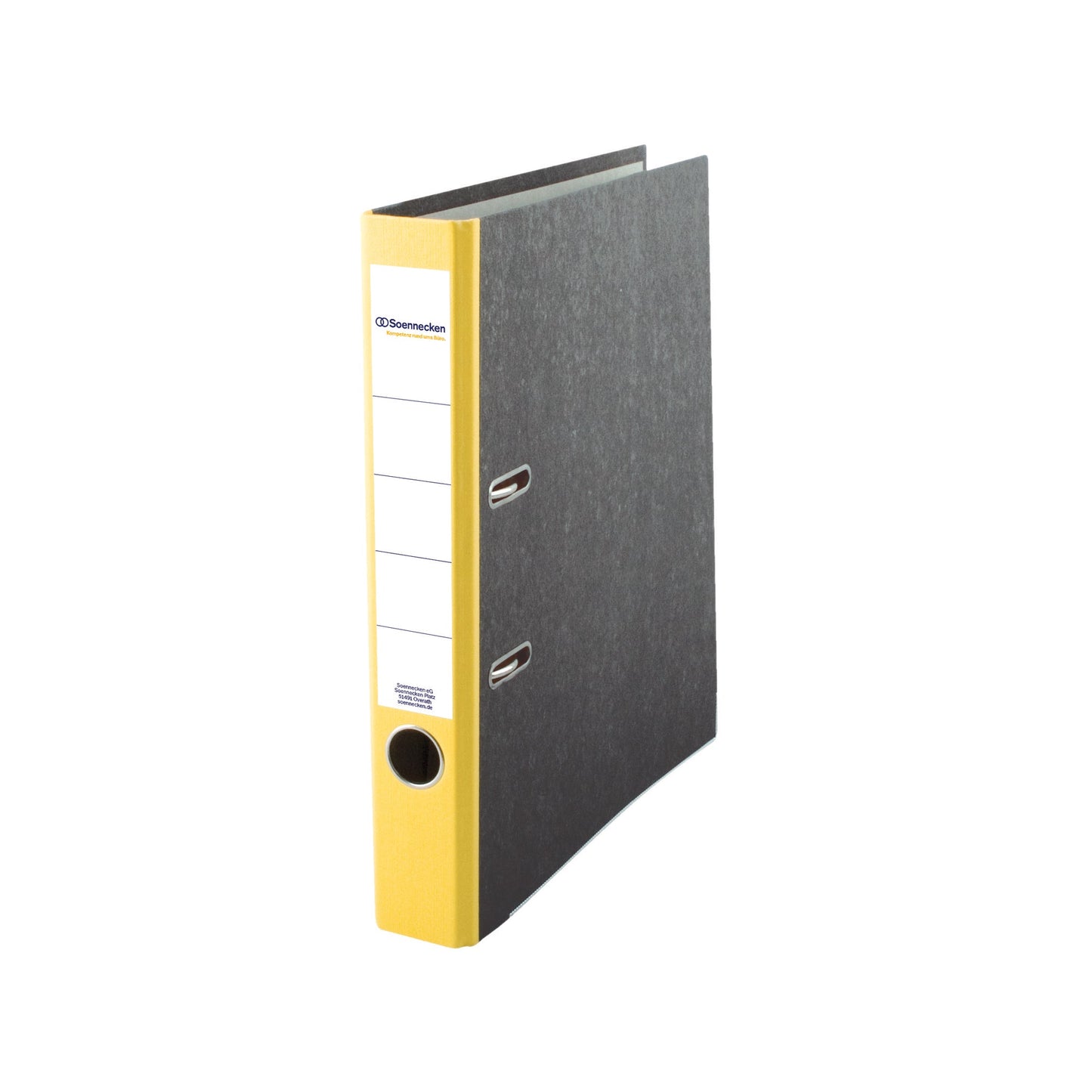 Soennecken Ordner 50mm DIN A4 Rückenschild: geklebt mit Schlitzen Werkstoff: Pappe Material außen: Papier Material innen: Papier gelb