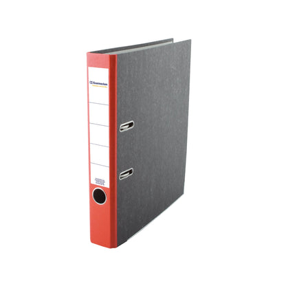 Soennecken Ordner 50mm DIN A4 Rückenschild: geklebt mit Schlitzen Werkstoff: Pappe Material außen: Papier Material innen: Papier rot