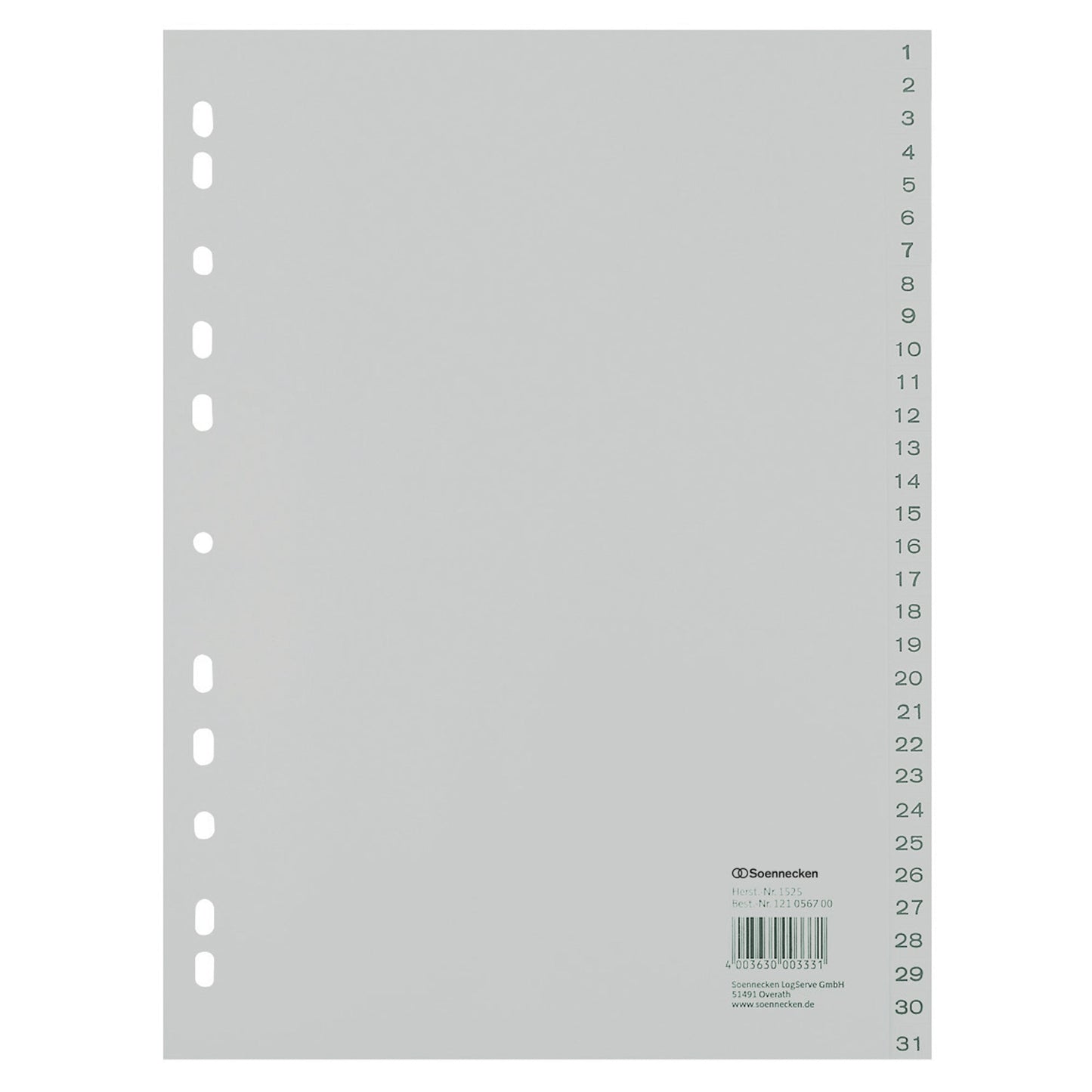 Soennecken Zahlenregister DIN A4 1-31 Polypropylen grau