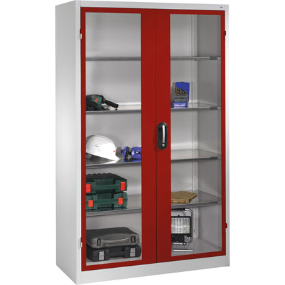 C+P Werkzeugschrank Serie 89 1.200 x 1.950 x 400 mm (B x H x T) Stahl, lackiert Farbe der Front: rubinrot Farbe des Korpus: lichtgrau