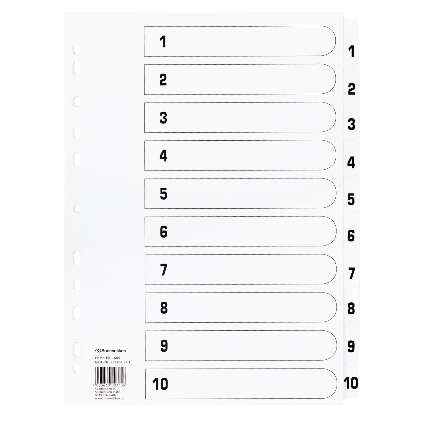 Soennecken Zahlenregister DIN A4 170g/m² 1-10 Karton weiß