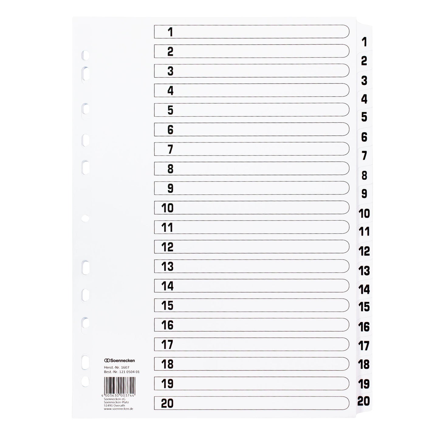 Soennecken Zahlenregister DIN A4 170g/m² 1-20 Karton weiß