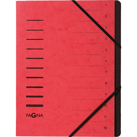PAGNA Ordnungsmappe DIN A4 240g/m² Pressspankarton Farbe: rot Farbe des Fächerblocks: schwarz 12 Fächer