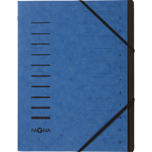 PAGNA Ordnungsmappe DIN A4 240g/m² Pressspankarton Farbe: blau Farbe des Fächerblocks: schwarz 12 Fächer