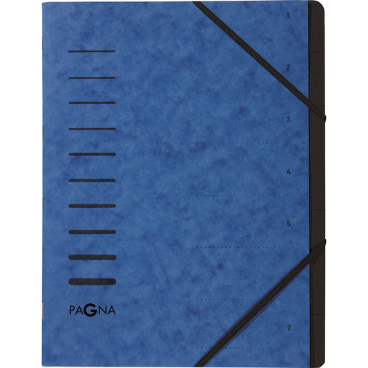 PAGNA Ordnungsmappe DIN A4 240g/m² Pressspankarton Farbe: blau Farbe des Fächerblocks: schwarz 7 Fächer