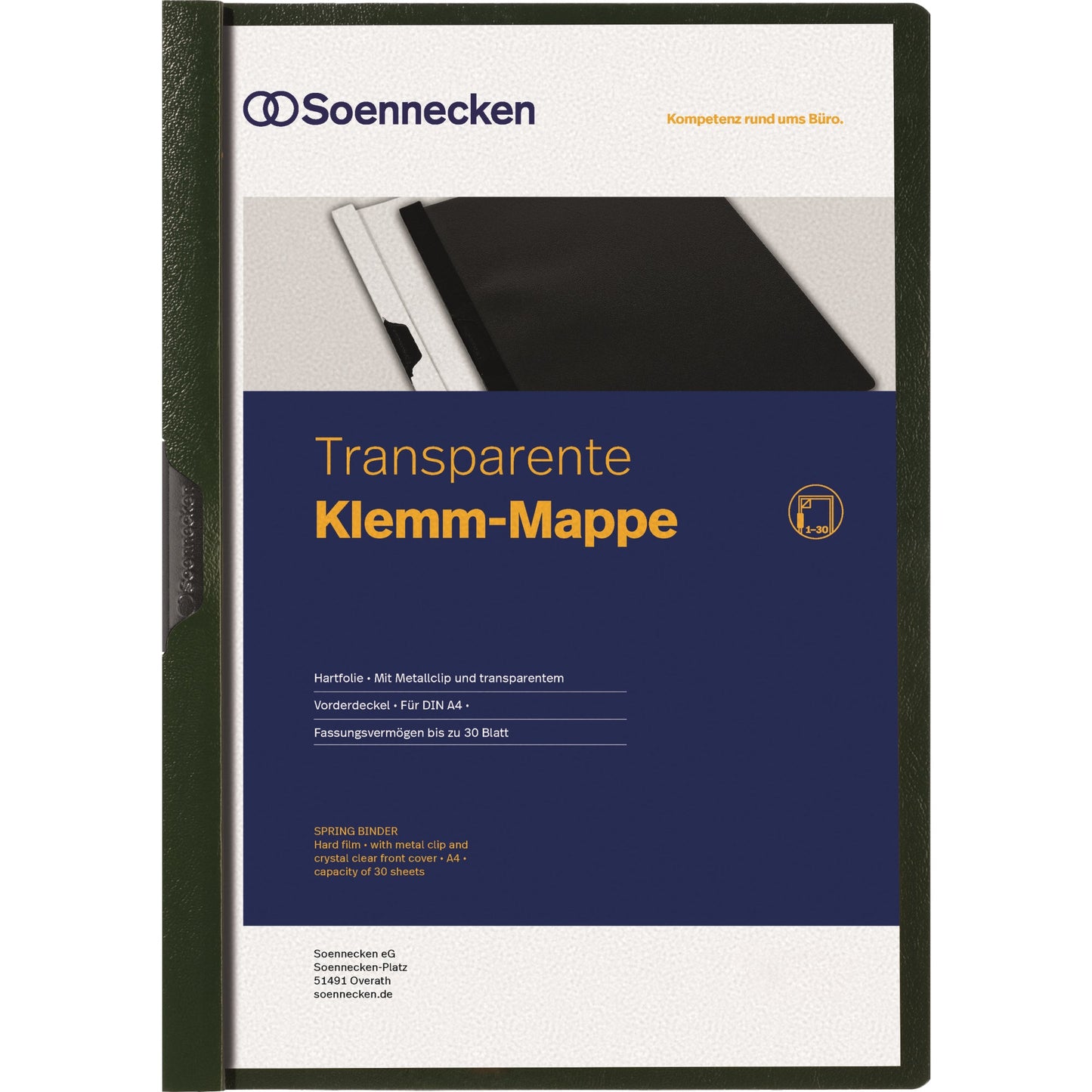 Soennecken Klemmmappe DIN A4 Hartfolie Farbe der Rückseite: grün Farbe der Klemme: schwarz