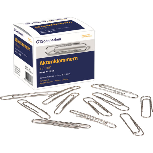Soennecken Büroklammer gewellt, runde Form 77mm Metall, verzinkt silber 100 St./Pack.