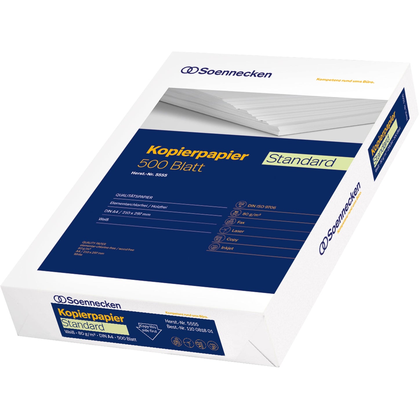 Soennecken Kopierpapier Standard DIN A4 80g/m² elementar chlorfrei gebleicht, holzfrei weiß 500 Bl./Pack.