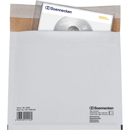 Soennecken CD/DVD Versandtasche 185 x 160 mm (B x H) 270g/m² ohne Fenster mit Haftklebung Karton weiß