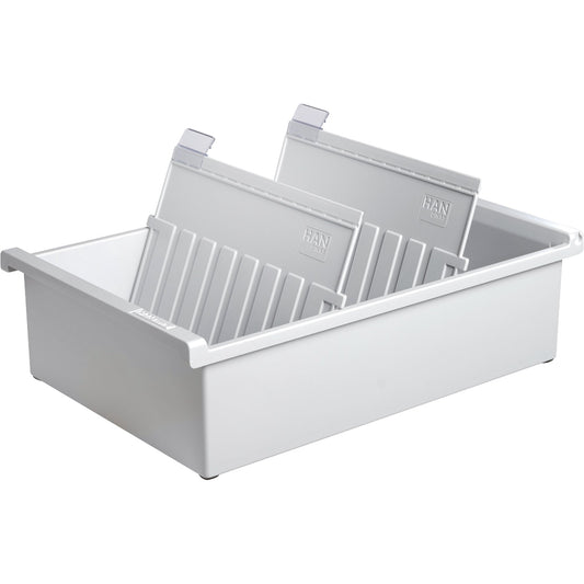 HAN Karteitrog 22,8 x 9,6 x 34,6 cm (B x H x T) DIN A5 quer 1.300 Karten Polystyrol lichtgrau 2 Stützplatten