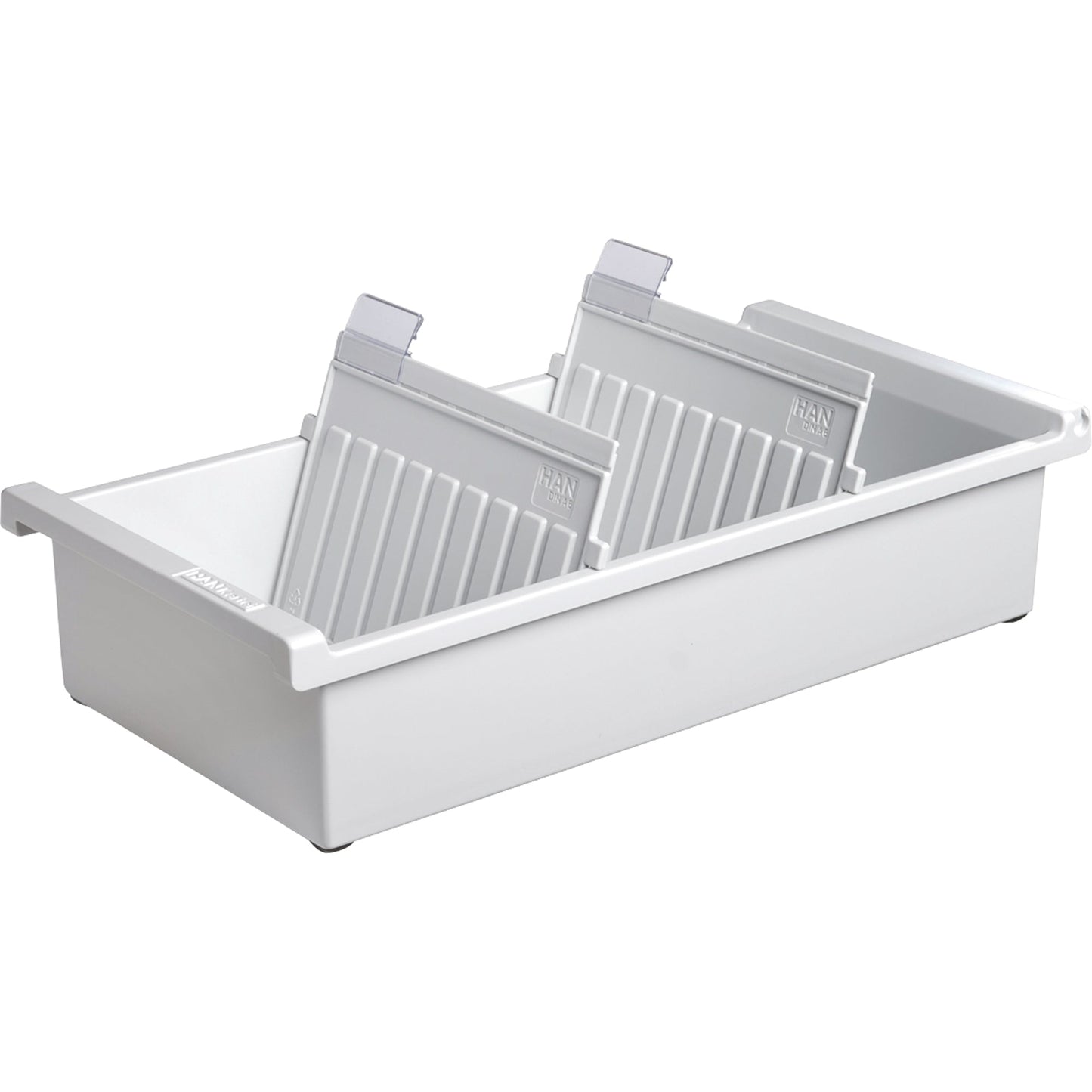 HAN Karteitrog 17,1 x 7,6 x 34,6 cm (B x H x T) DIN A6 quer 1.300 Karten Polystyrol lichtgrau 2 Stützplatten