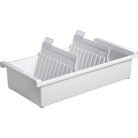 HAN Karteitrog 17,1 x 7,6 x 34,6 cm (B x H x T) DIN A6 quer 1.300 Karten Polystyrol lichtgrau 2 Stützplatten