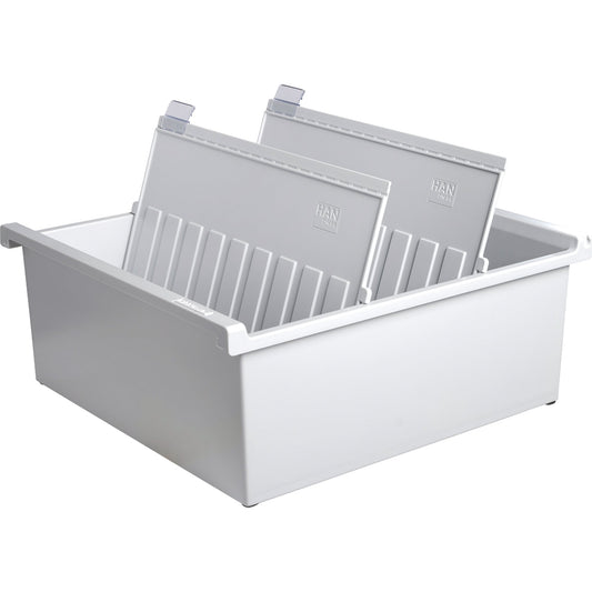 HAN Karteitrog 32,2 x 13,8 x 34,6 cm (B x H x T) DIN A4 quer 1.300 Karten Polystyrol lichtgrau 2 Stützplatten