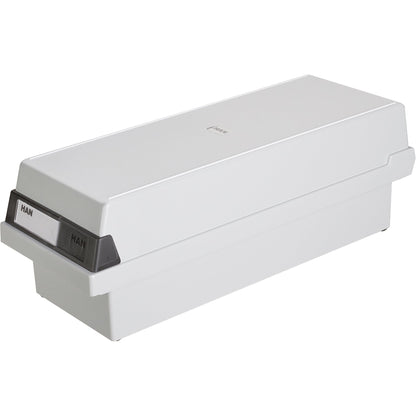 HAN Karteikasten 13,3 x 12,1 x 36 cm (B x H x T) DIN A7 quer 1.300 Karten Polystyrol lichtgrau 2 Stützplatten