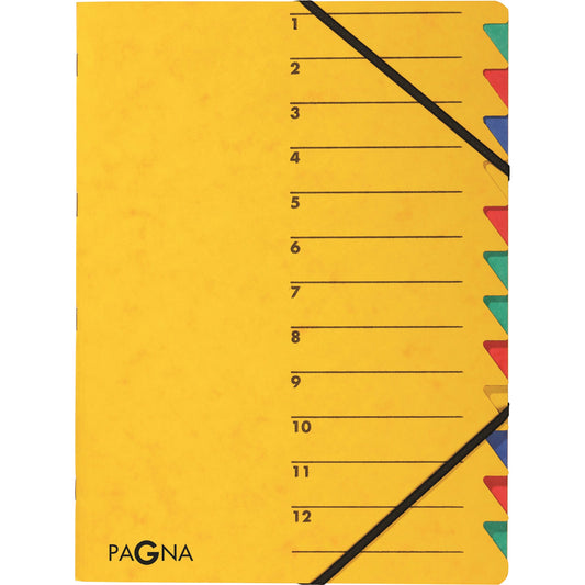 PAGNA Ordnungsmappe EASY DIN A4 225g/m² Pressspankarton Farbe: gelb Farbe des Fächerblocks: mehrfarbig 12 Fächer