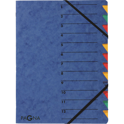 PAGNA Ordnungsmappe EASY DIN A4 225g/m² Pressspankarton Farbe: blau Farbe des Fächerblocks: mehrfarbig 12 Fächer