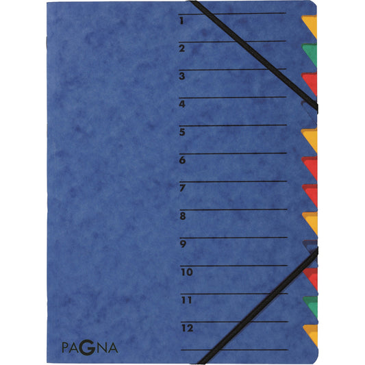 PAGNA Ordnungsmappe EASY DIN A4 225g/m² Pressspankarton Farbe: blau Farbe des Fächerblocks: mehrfarbig 12 Fächer