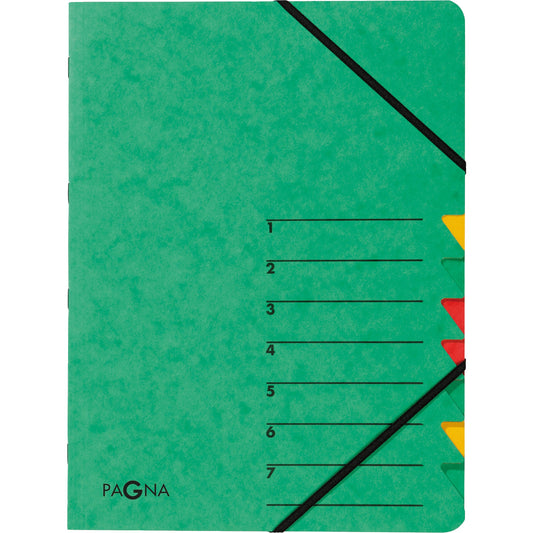 PAGNA Ordnungsmappe EASY DIN A4 225g/m² Pressspankarton Farbe: grün Farbe des Fächerblocks: mehrfarbig 7 Fächer