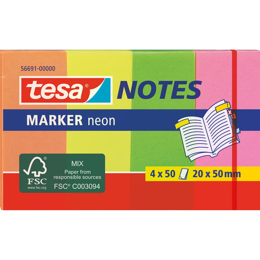 tesa® Haftmarker Marker Notes Neon 20 x 50 mm (B x H) pink, grün, orange, gelb 50 Bl./Block 4 Block/Pack.