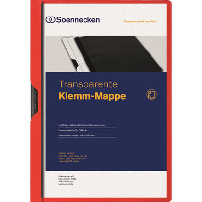 Soennecken Klemmmappe DIN A4 Hartfolie Farbe der Rückseite: rot Farbe der Klemme: schwarz