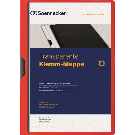 Soennecken Klemmmappe DIN A4 Hartfolie Farbe der Rückseite: rot Farbe der Klemme: schwarz