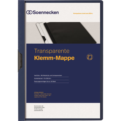 Soennecken Klemmmappe DIN A4 Hartfolie Farbe der Rückseite: blau Farbe der Klemme: schwarz
