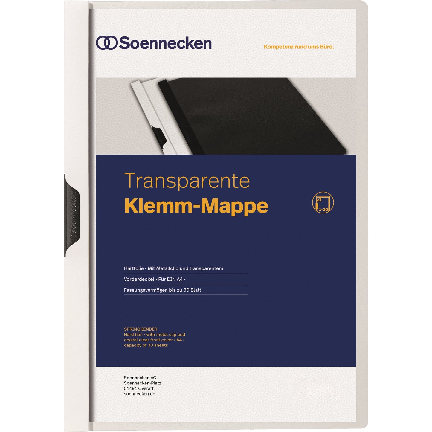 Soennecken Klemmmappe DIN A4 Hartfolie Farbe der Rückseite: weiß Farbe der Klemme: schwarz