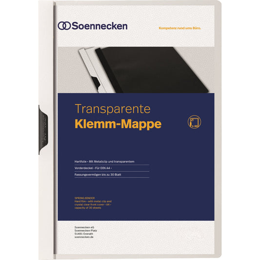 Soennecken Klemmmappe DIN A4 Hartfolie Farbe der Rückseite: weiß Farbe der Klemme: schwarz
