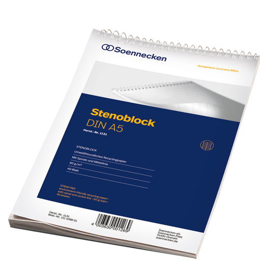 Soennecken Stenoblock DIN A5 liniert 60g/m² Spiralbindung weiß 40 Bl.