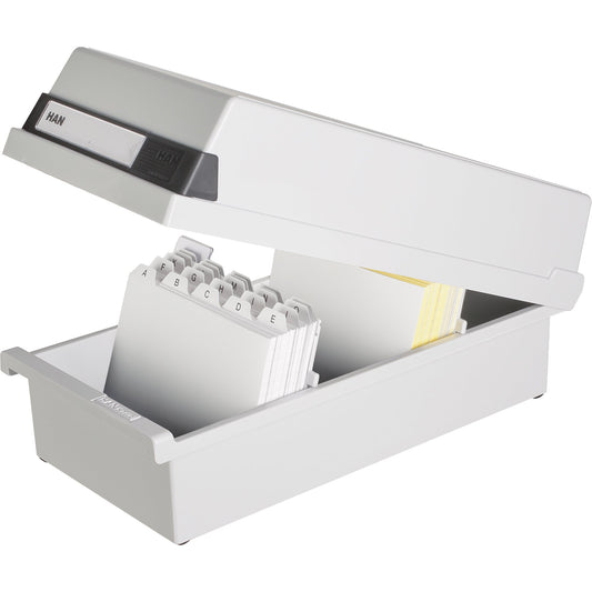 HAN Karteikasten 17,7 x 14 x 36 cm (B x H x T) DIN A6 quer 1.300 Karten Polystyrol lichtgrau 2 Stützplatten