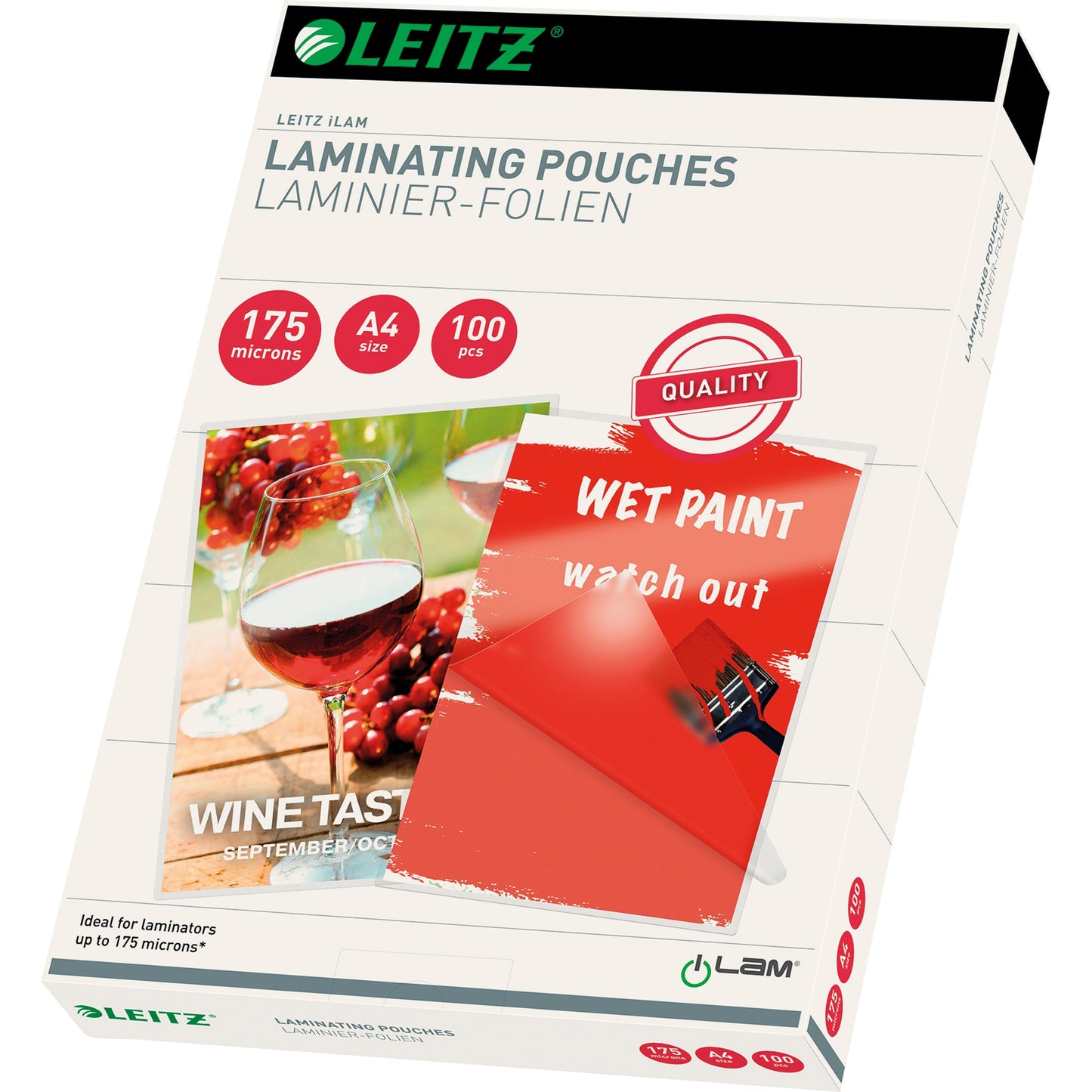 Leitz Laminierfolie 216 x 303 mm (B x H) DIN A4 175µm glänzend 100 St./Pack.