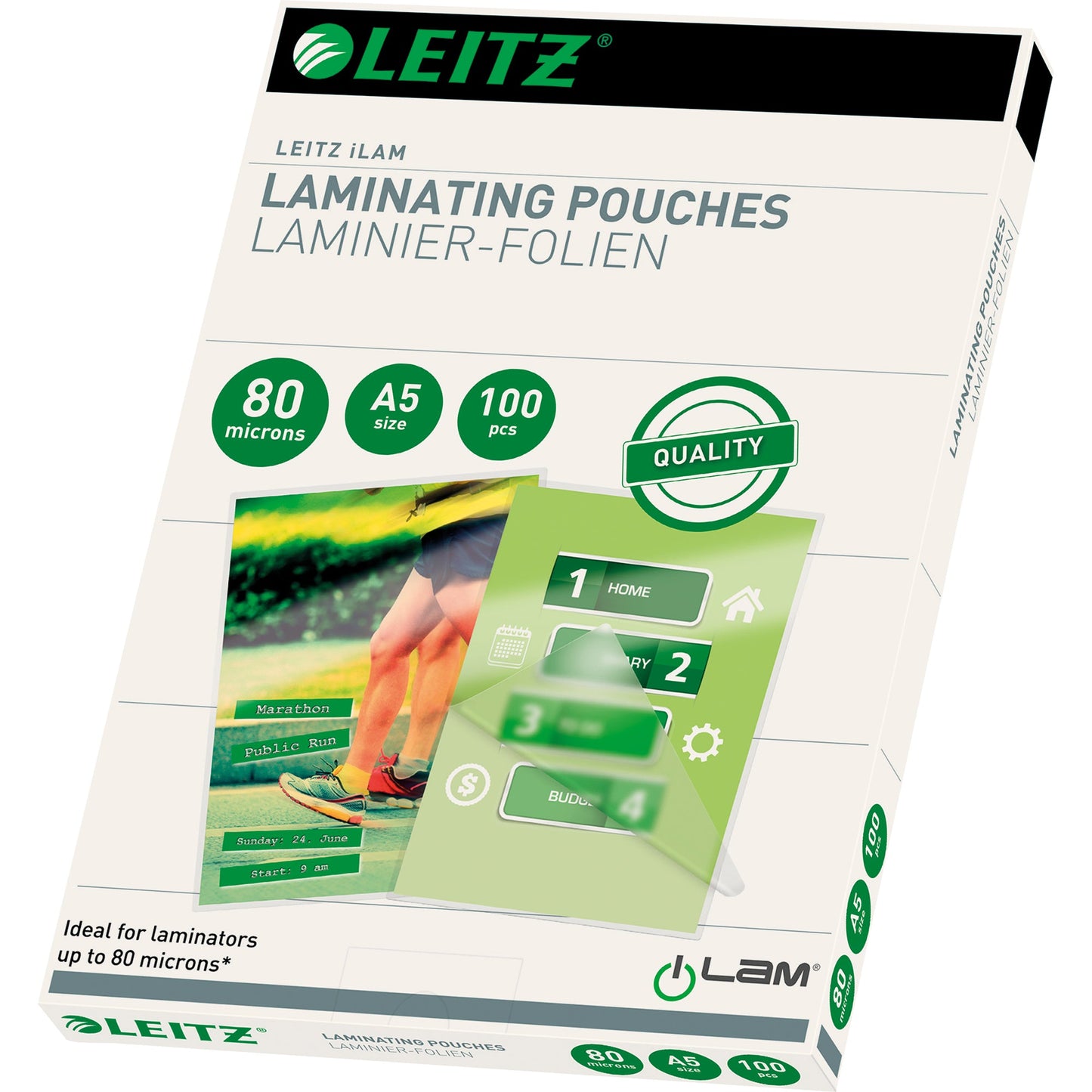 Leitz Laminierfolie 216 x 154 mm (B x H) DIN A5 80µm glänzend 100 St./Pack.