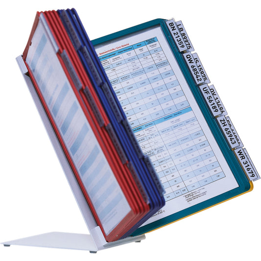 DURABLE Sichttafelständer VARIO® TABLE 20 46 x 40,5 x 37 cm (B x H x T) Stahl/Polyurethan/Polyamid/Polypropylen/PVC Anzahl der mitgelieferten Sichttafeln: 20 Sichttafeln je 5 x dunkelblau, gelb, grün, rot