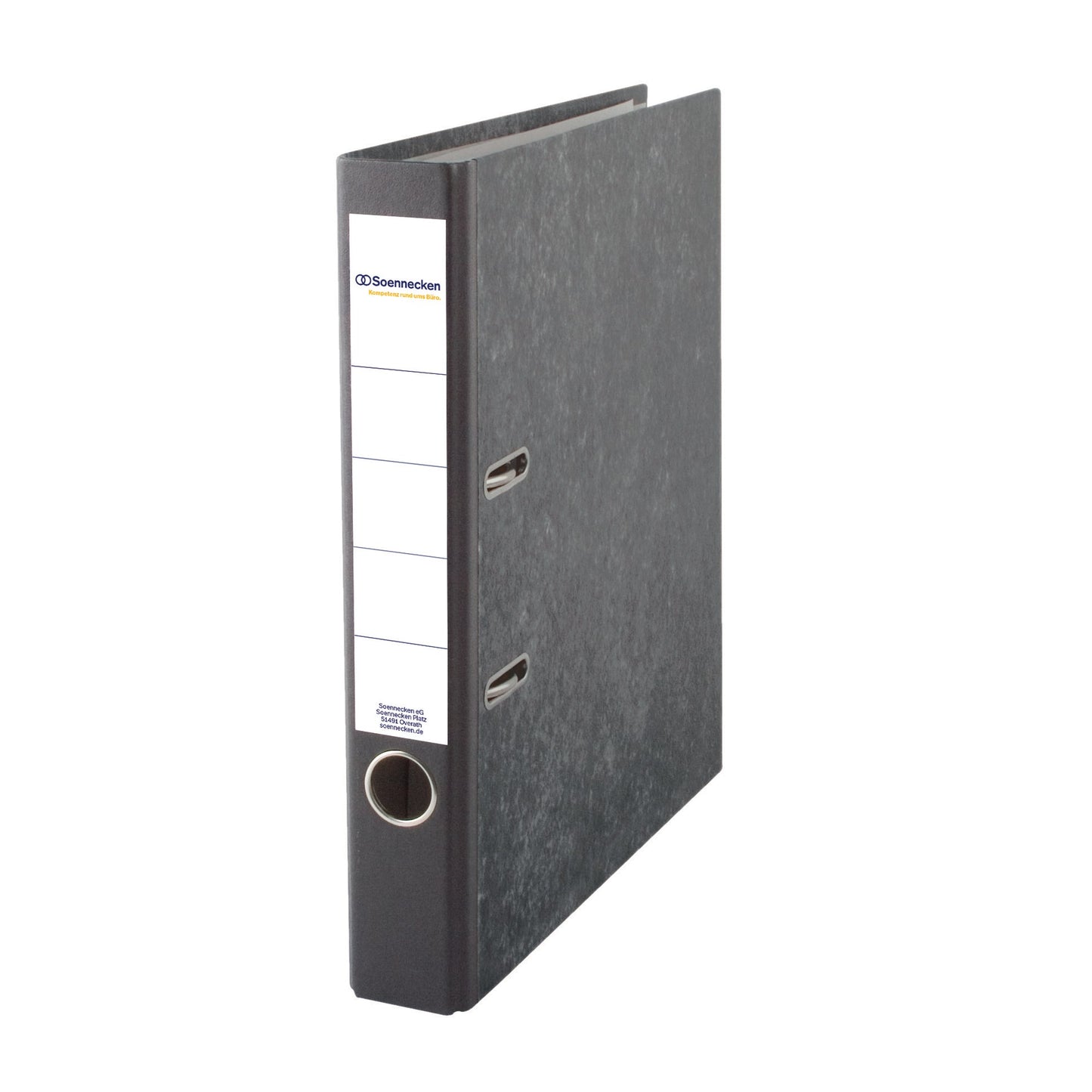 Soennecken Ordner 50mm DIN A4 Rückenschild: geklebt mit Schlitzen Werkstoff: Pappe Material außen: Papier Material innen: Papier schwarz