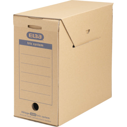 ELBA Archivbox tric system 15,8 x 30,8 x 32,5 cm (B x H x T) DIN A4 mit Archivdruck Wellpappe naturbraun