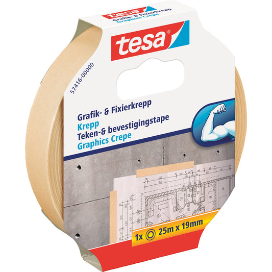 tesa® Fixierband Grafik- und Fixierkrepp 19 mm x 25 m (B x L) Papier/Naturkautschuk beige
