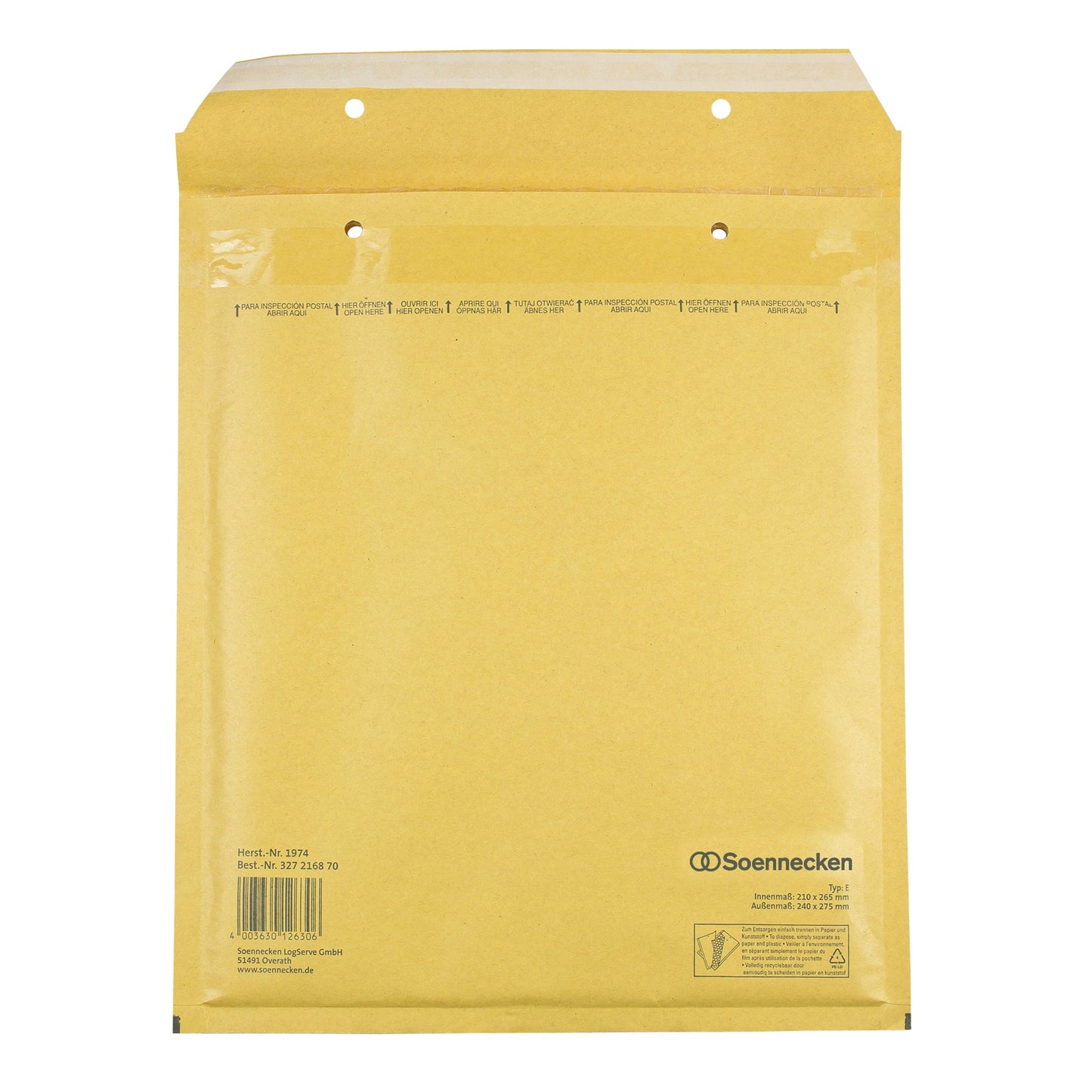 Soennecken Luftpolstertasche E/2 mit Haftklebung Kraftpapier natronbraun 100 St./Pack.
