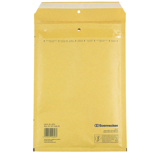 Soennecken Luftpolstertasche D/1 mit Adhäsionsverschluss, Haftklebung, Lochung für Klammer Kraftpapier natronbraun 100 St./Pack.