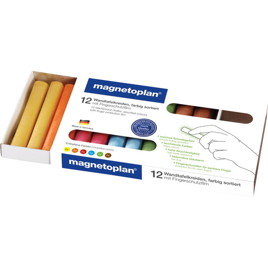 magnetoplan® Tafelkreide ohne Papierhülle farbig sortiert 12 St./Pack.