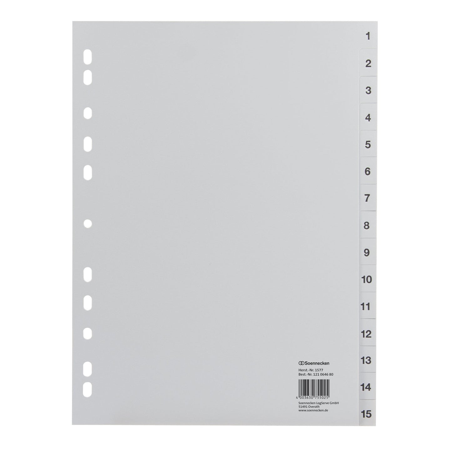 Soennecken Zahlenregister DIN A4 1-15 Polypropylen grau