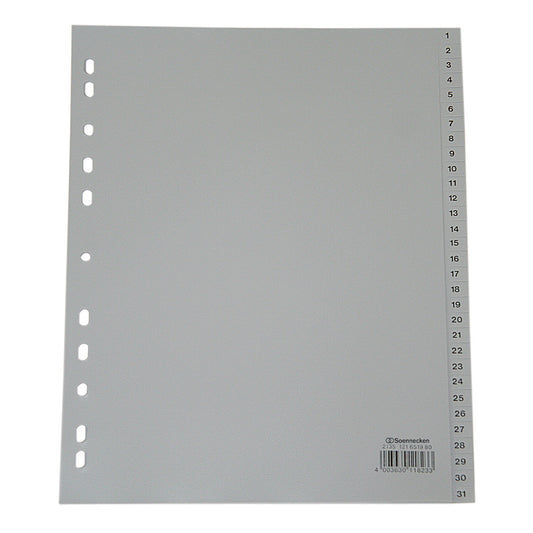 Soennecken Zahlenregister DIN A4, Überbreite 1-31 Polypropylen grau