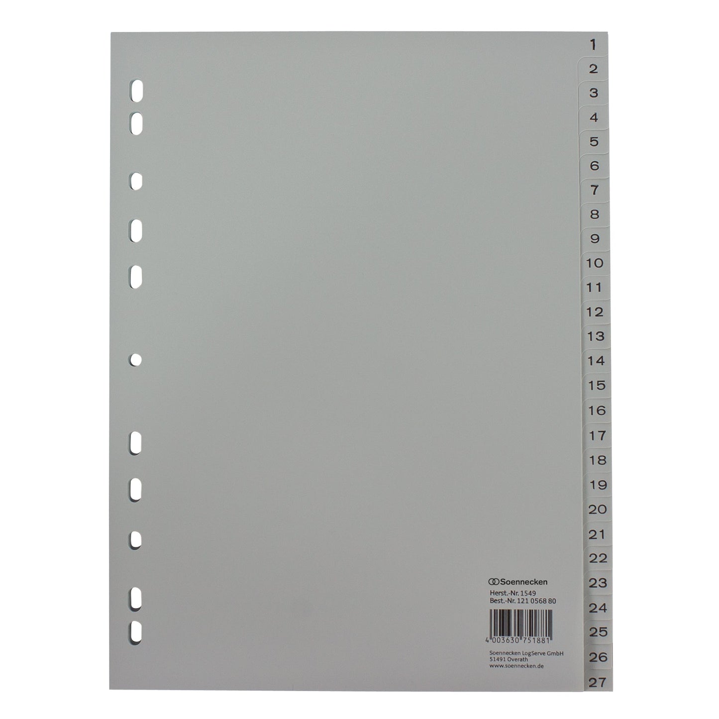 Soennecken Zahlenregister DIN A4 1-54 Polypropylen grau