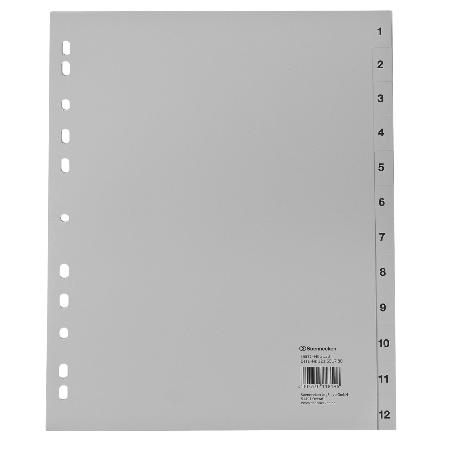 Soennecken Zahlenregister DIN A4, Überbreite 1-12 Polypropylen grau