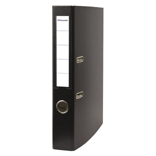 Soennecken Ordner 50mm DIN A4 Rückenschild: einsteckbar mit Schlitzen Werkstoff: Karton Material außen: Polypropylen Material innen: Papier schwarz
