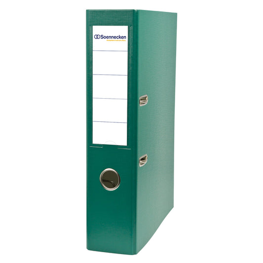 Soennecken Ordner 70mm DIN A4 Rückenschild: einsteckbar mit Schlitzen Werkstoff: Karton Material außen: Polypropylen Material innen: Papier grün
